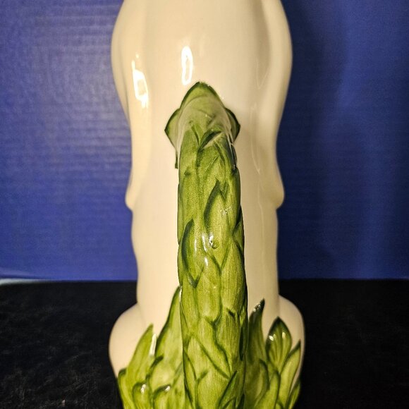 Tall Moltahedeh Rabbit Pitcher 1950s Portugal Hand Painted Bunny Green Leaf Hand - Picture 5 of 15